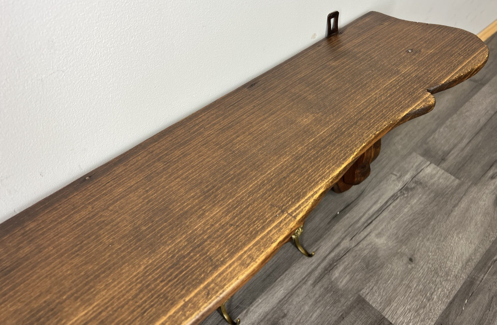 French Vintage Coat Rack Oak 4 Hooks Wall Shelf Carved Coat Hanger LOT 44338