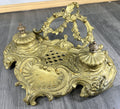 Inkwell Set Vintage French Brass Ornate Desk Stand Accessory LOT 46811