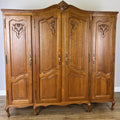 Wardrobe Vintage French Louis XVI Style Oak Four Door Carved Armoire LOT 6503