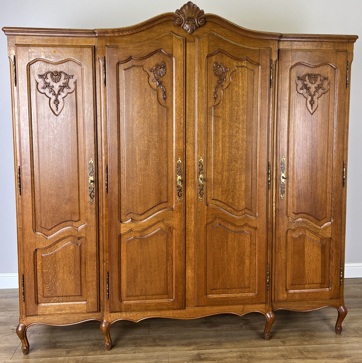 Wardrobe Vintage French Louis XVI Style Oak Four Door Carved Armoire LOT 6503