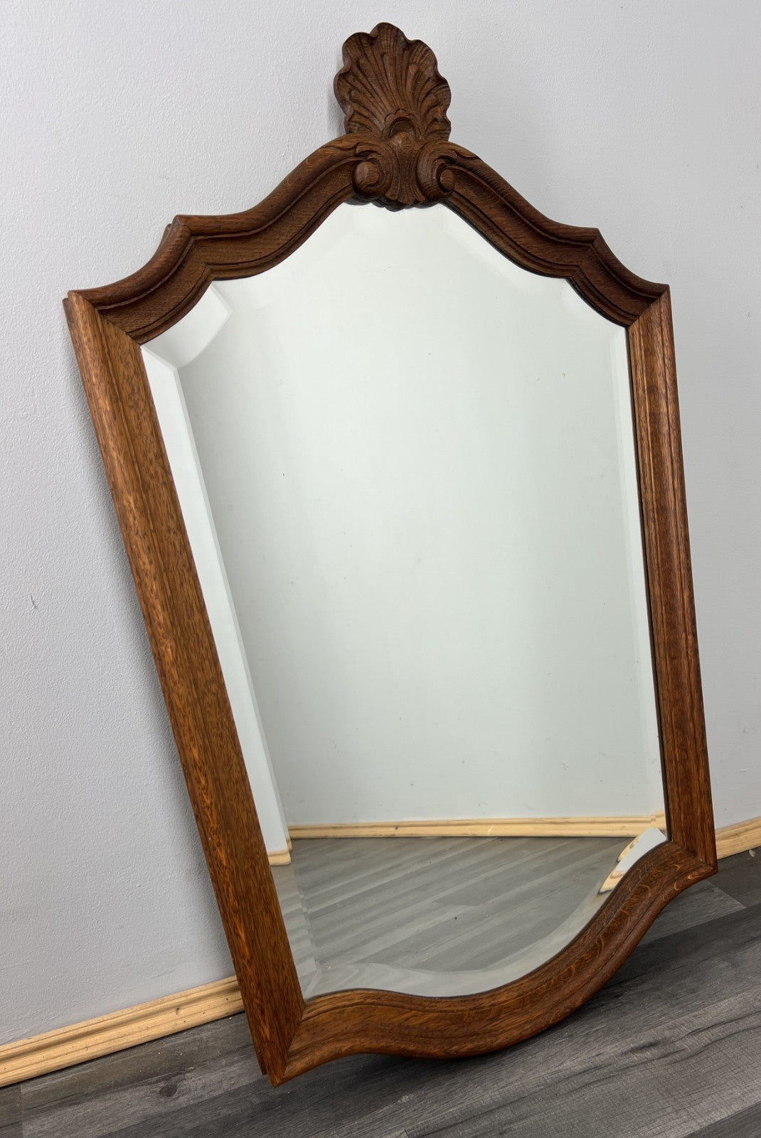 Vintage French Oak Wall Mirror with Carved Shell Crest Frame Wall Decor LOT 43560