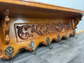 French Vintage Coat Rack Oak 6 Hooks Wall Shelf Carved Coat Hanger LOT 44952