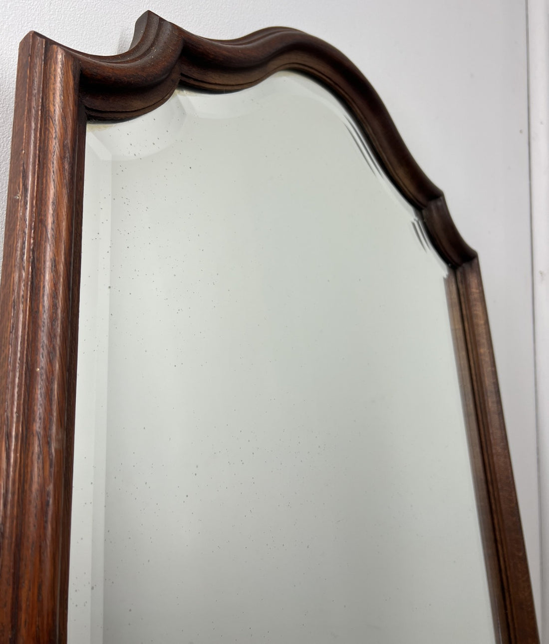 Vintage French Oak Wall Mirror with Curved Bevelled Frame Wall Decor LOT 43800