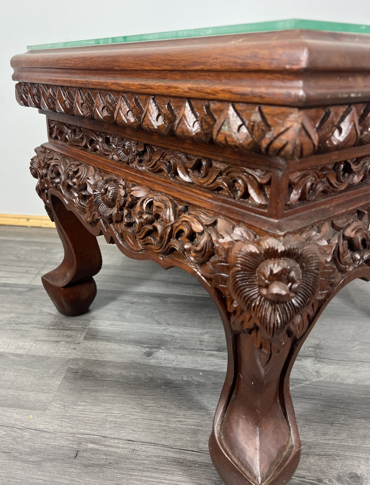 Coffee Table Plant Stand Vintage Chinese Mahogany Hand Ornate Carved  LOT 43286