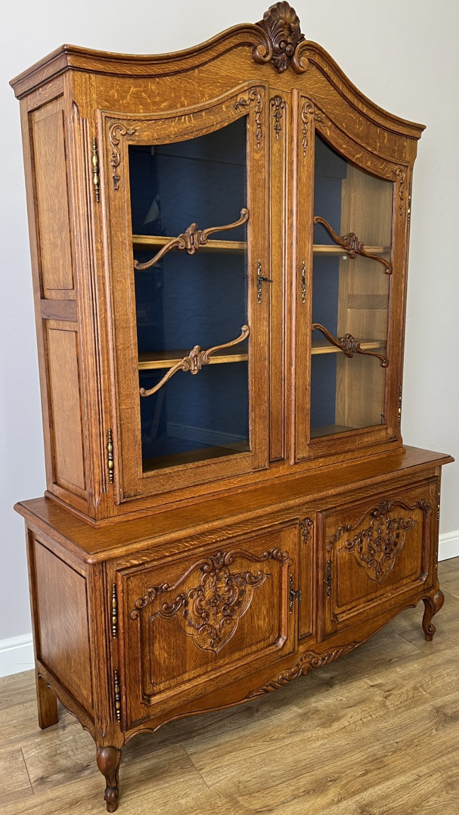 Bookcase Vintage French Louis Oak Glazed Display Cabinet Sideboard LOT 6546