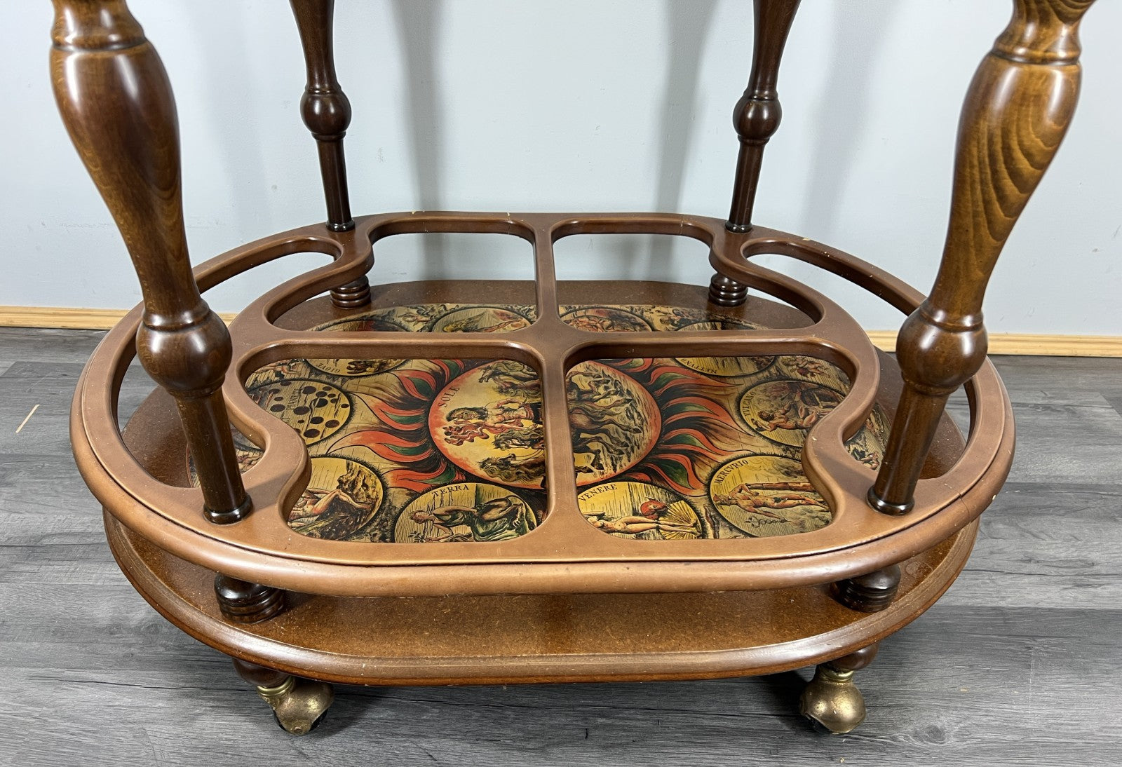 Bar Cart Vintage French Zodiac Drinks Trolley Glass Top Serving Table LOT 43946