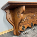 French Vintage Coat Rack Oak 5 Hooks Ornate Wall Shelf Carved Coat LOT 44455