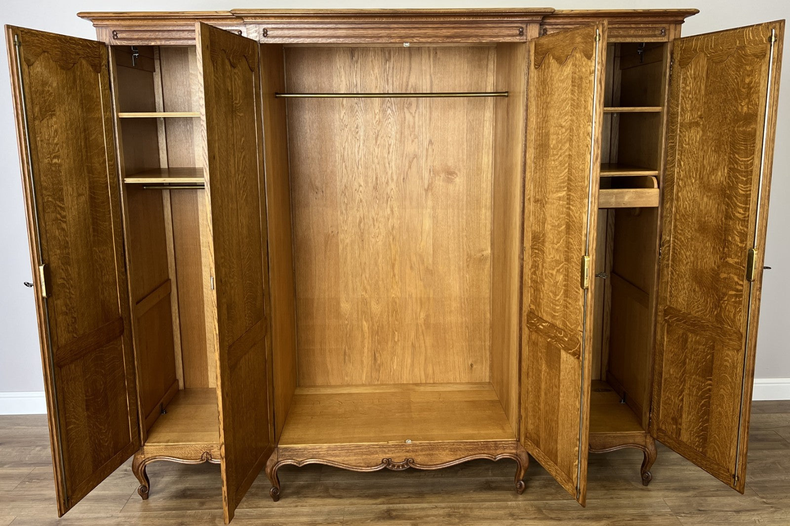 Wardrobe Vintage French Louis XVI Style Oak Four Door Carved Armoire LOT 48778