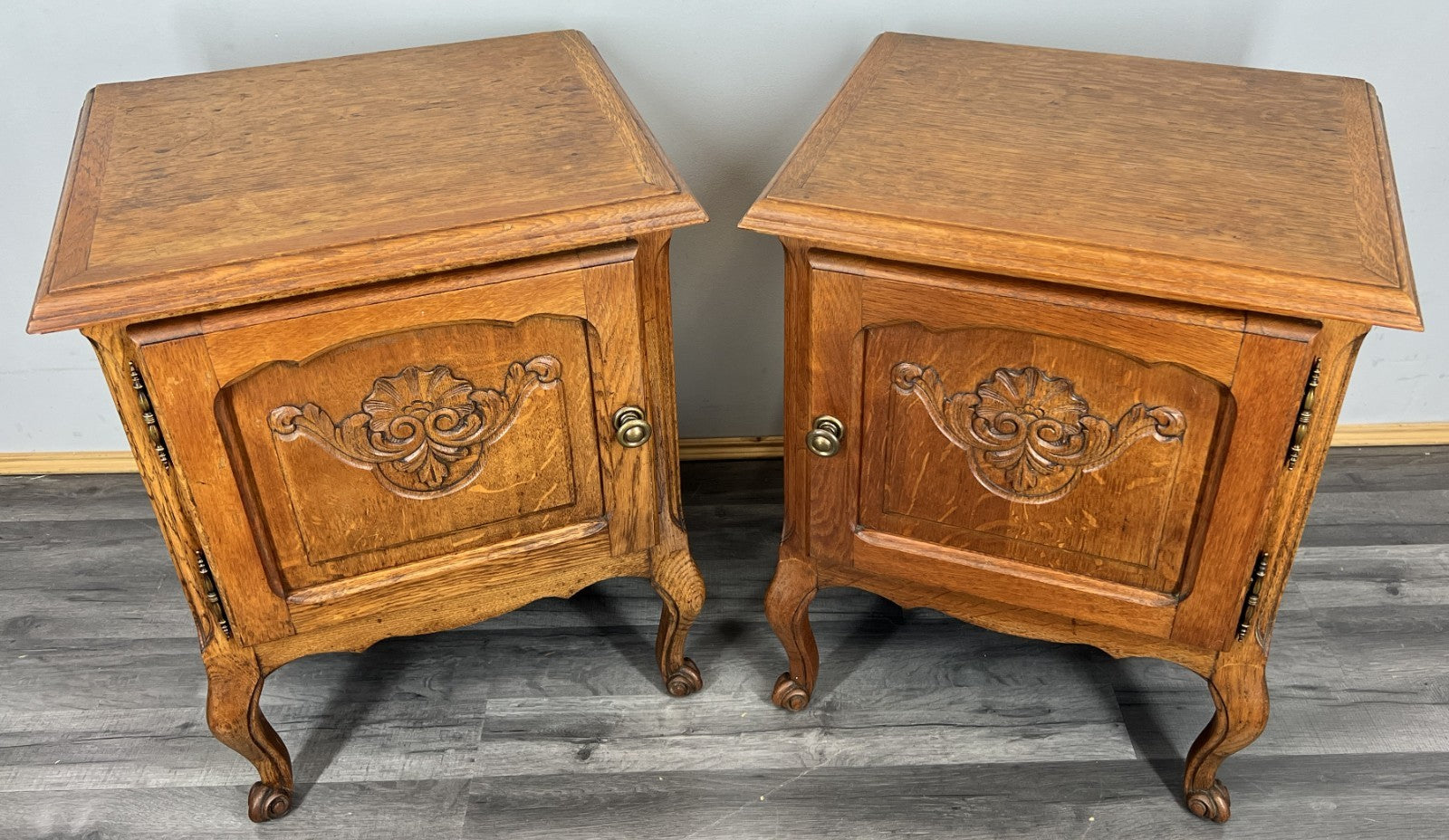 Pair of Bedside Tables Vintage French Oak Louis Nightstands Cabinets LOT 43300