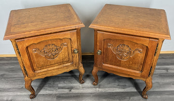Pair of Bedside Tables Vintage French Oak Louis Nightstands Cabinets LOT 43300