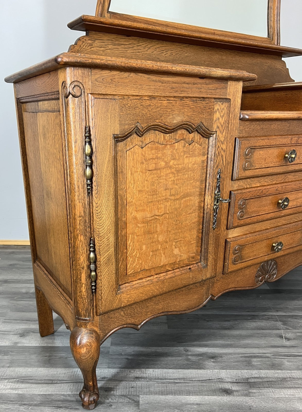 Vintage Dressing Table with Mirror French Oak Louis Vanity Table Makeup LOT 45708
