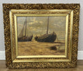 Oil Painting Vintage French Signed Coastal Boats Scene Framed Artwork LOT 49412