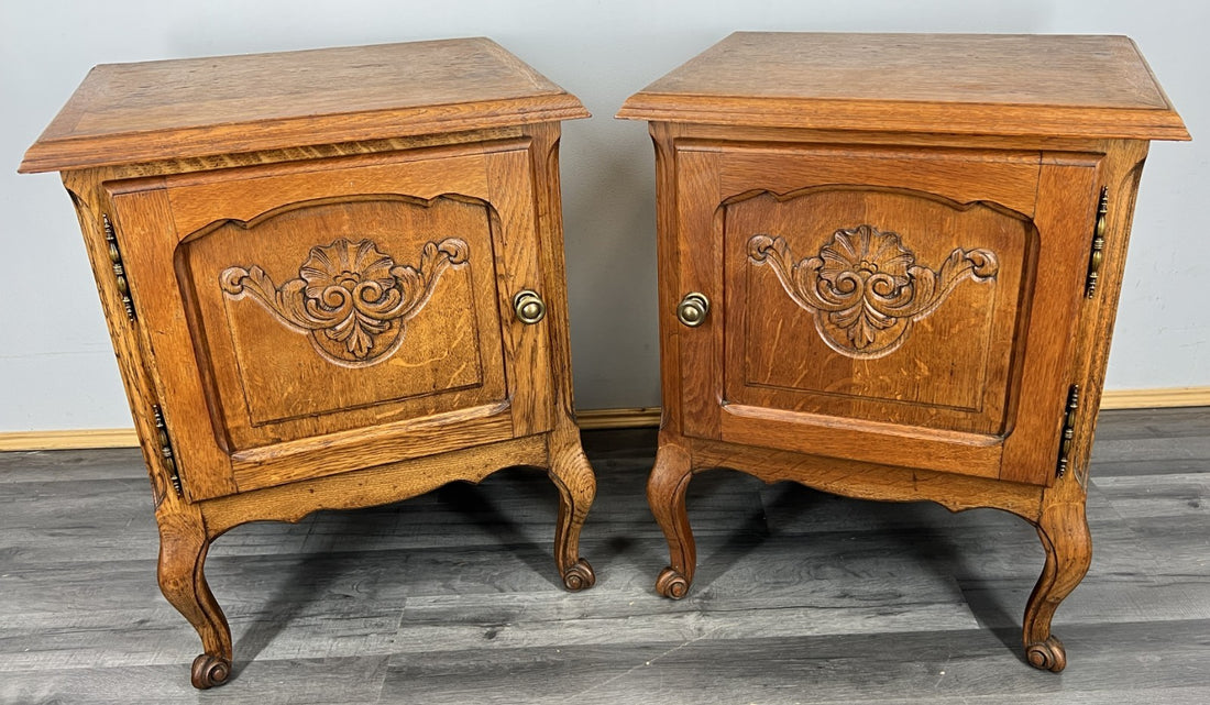Pair of Bedside Tables Vintage French Oak Louis Nightstands Cabinets LOT 43300