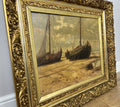 Oil Painting Vintage French Signed Coastal Boats Scene Framed Artwork LOT 49413