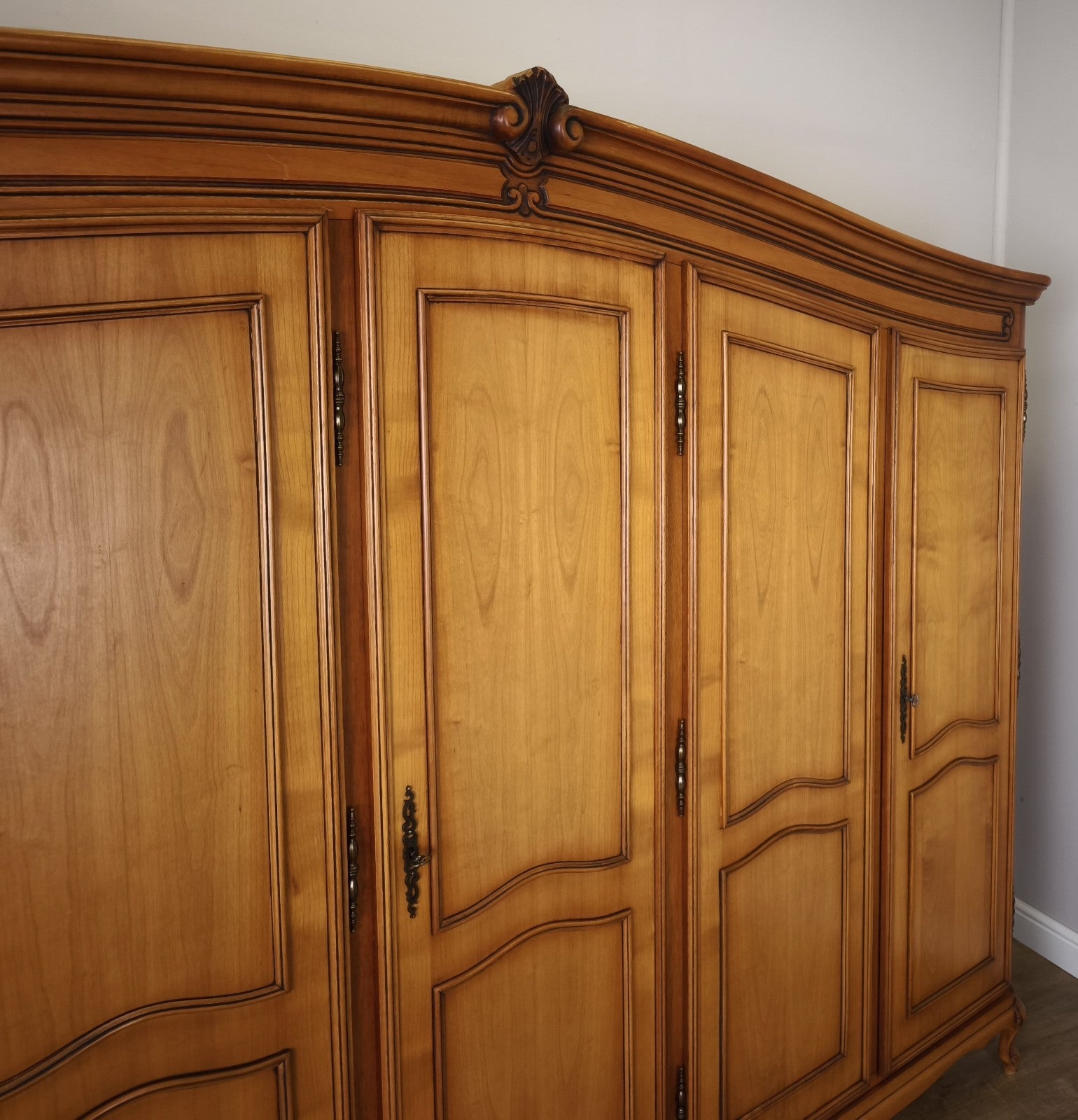 Wardrobe Vintage French Louis XVI Style Five Door Carved Armoire LOT 49904