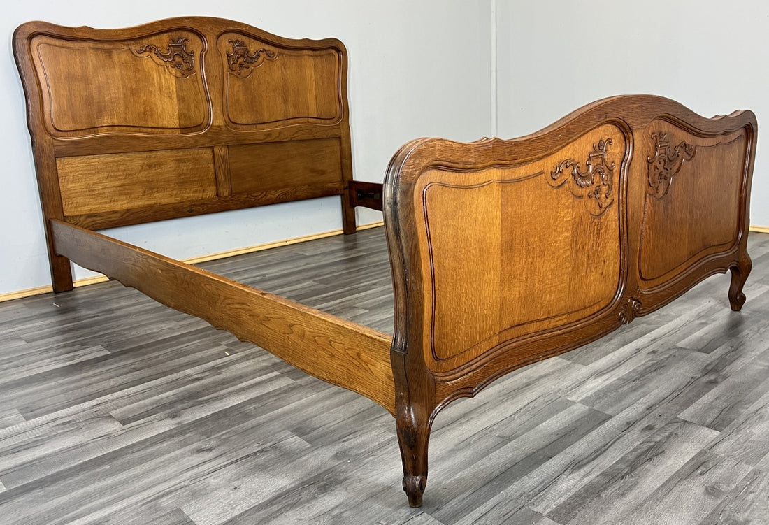 Bed Vintage French Louis XVI Double Bed Frame Oak Carved Headboard LOT 46350