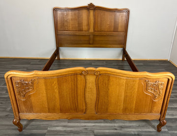 Bed Vintage French Louis XVI Oak Double Bed Frame Carved Headboard LOT 33390