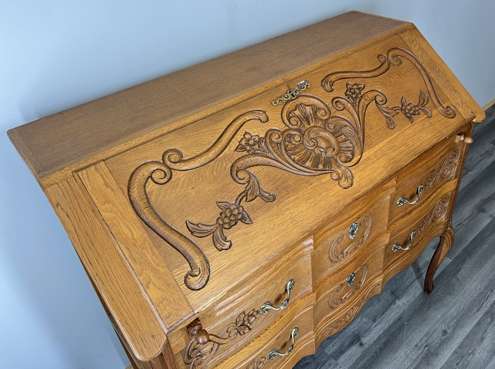 Secretaire Writing Desk Vintage French Louis Oak Rare Bureaux Cabinet LOT 44886