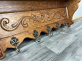 French Vintage Coat Rack Oak 5 Hooks Ornate Wall Shelf Carved Coat LOT 44457
