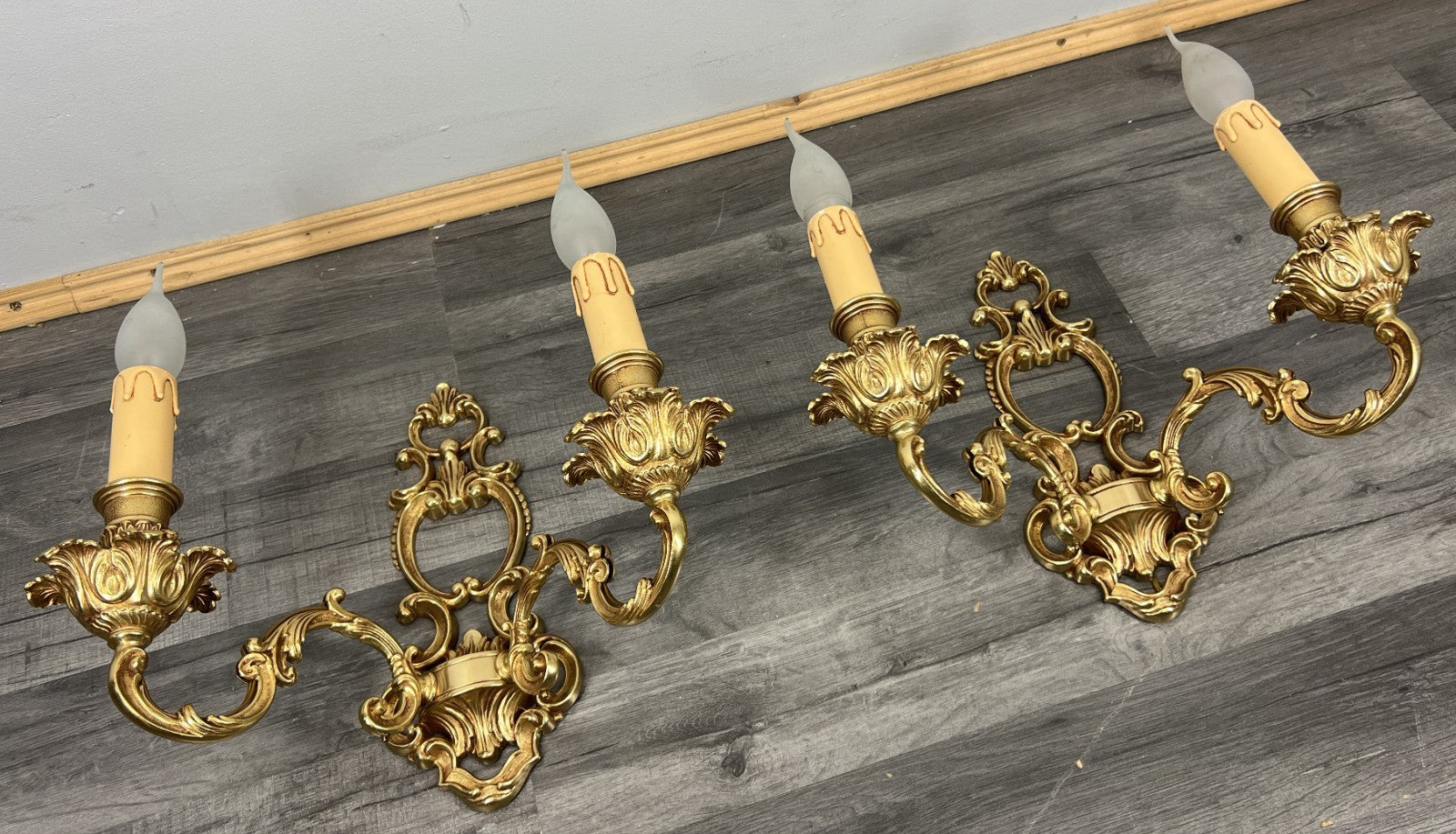 Pair of Wall Lights Vintage French Double Arm Ornate Rococo Sconces LOT 44102