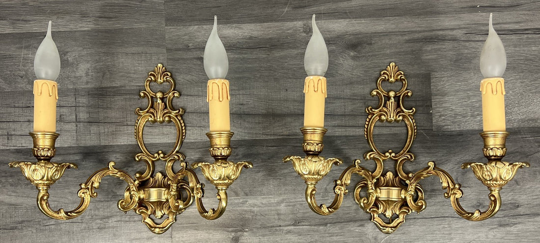Pair of Wall Lights Vintage French Double Arm Ornate Rococo Sconces LOT 44100