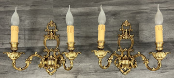 Pair of Wall Lights Vintage French Double Arm Ornate Rococo Sconces LOT 44100
