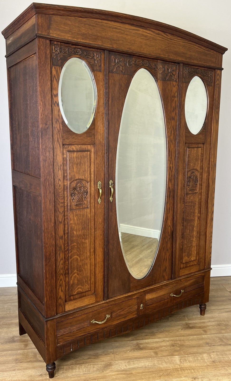 Wardrobe Antique French Oak Two Door Mirrored Carved Armoire Cabinet LOT 61221