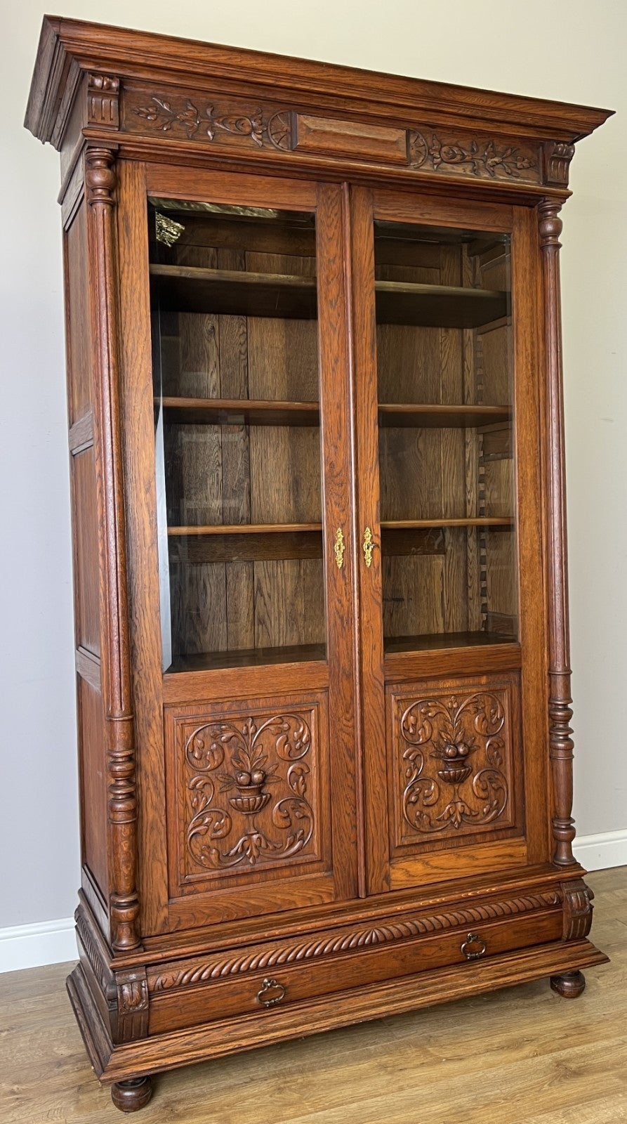 Bookcase Antique French Style Glazed Display Cabinet Oak Sideboard LOT 6462