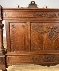 Bed Antique French Style Oak Double Bed Frame Carved Headboard LOT 61517
