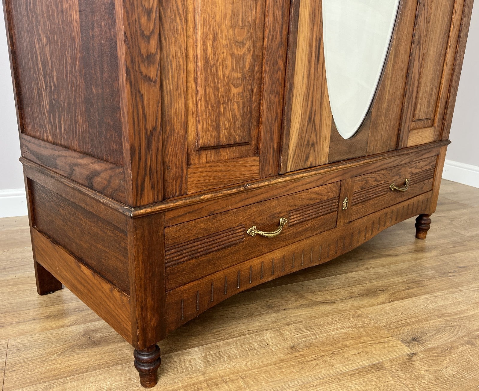 Wardrobe Antique French Oak Two Door Mirrored Carved Armoire Cabinet LOT 61237