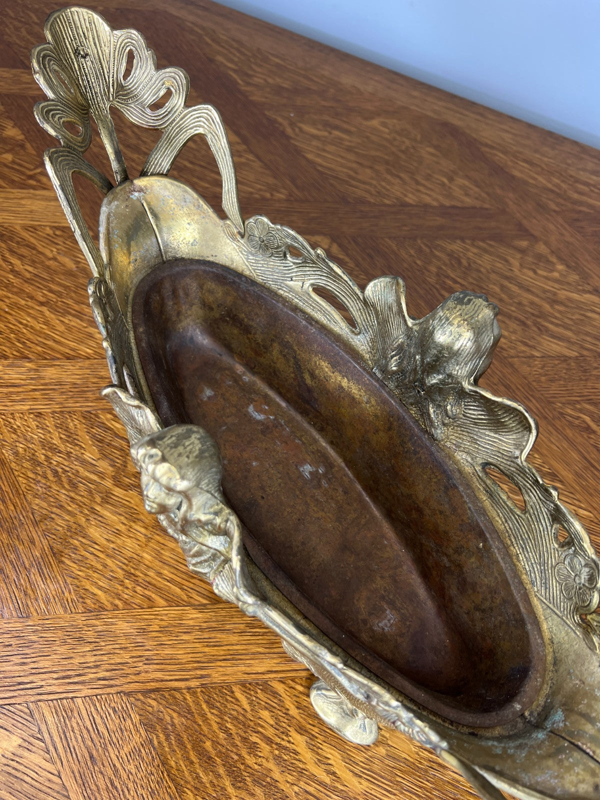French Art Nouveau Jardiniere, Antique Brass Planter Brass Ornate LOT 467911