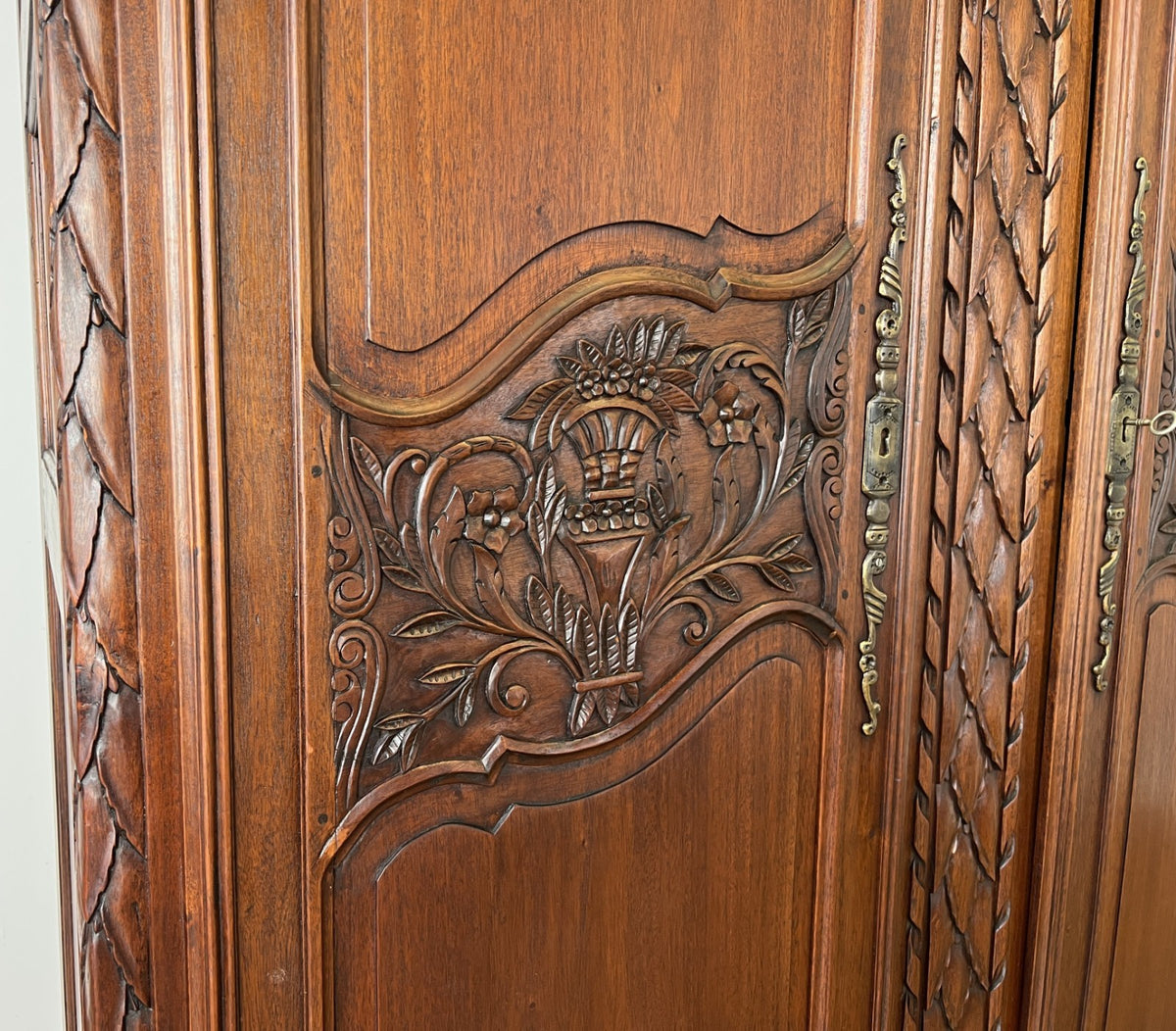 Wardrobe Antique French Style Walnut Two Door Carved Armoire LOT 6499