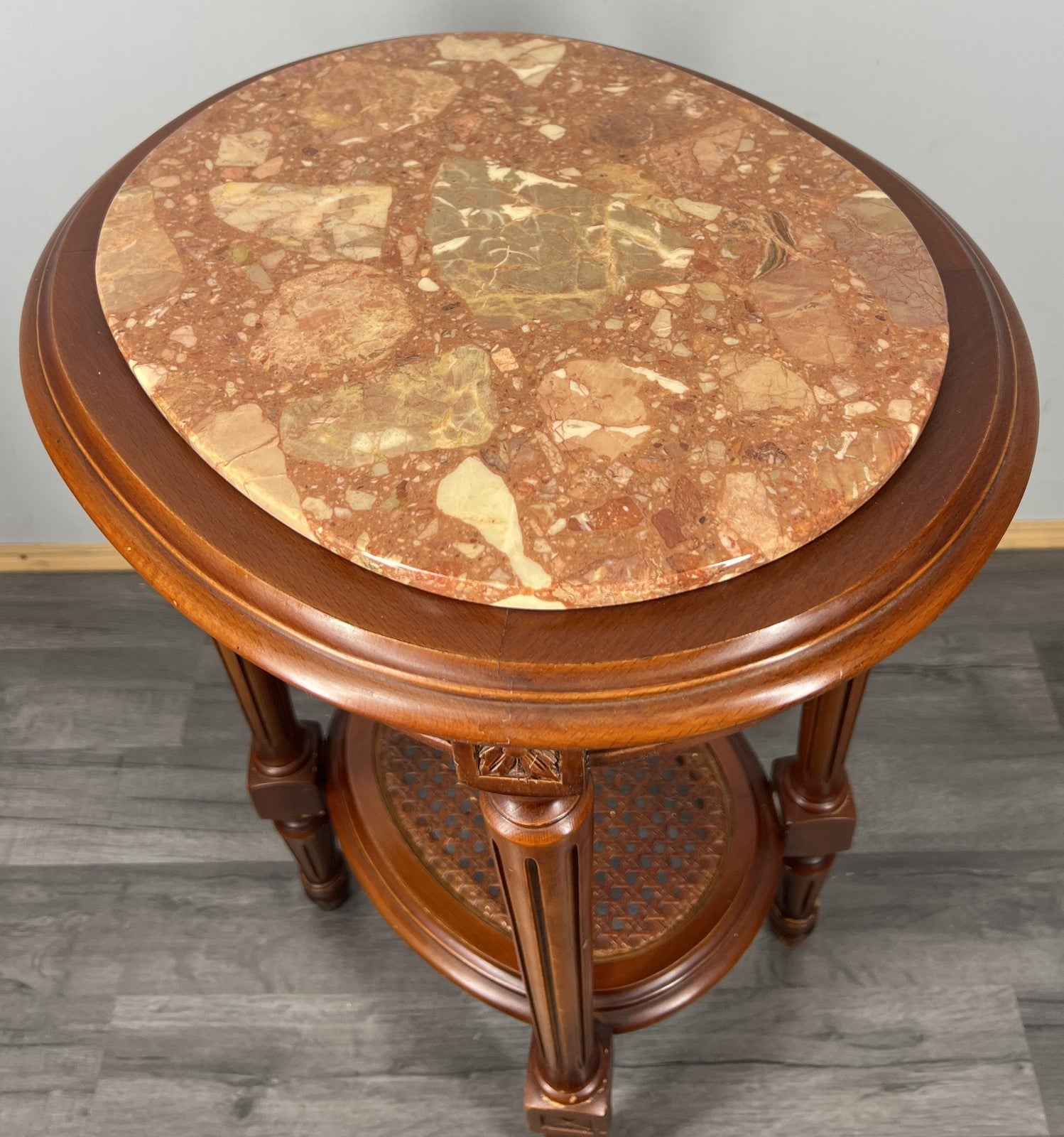 Plant Stand Vintage French Marble Top Round Display Table Cane Shelf LOT 42875