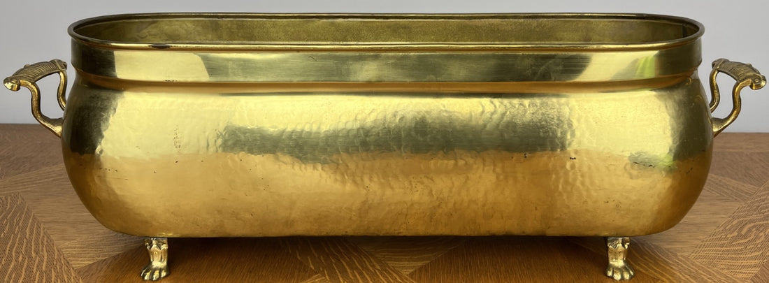 Plant Pot Vintage Style Brass Jardiniere Planter Trough with Handles LOT 60290