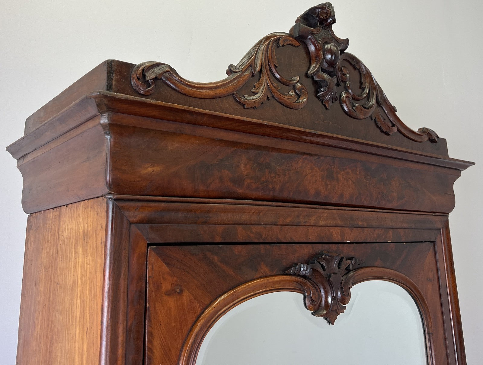 Wardrobe Antique French Style Mahogany Hidden Drawer Mirrored Armoire LOT 61481