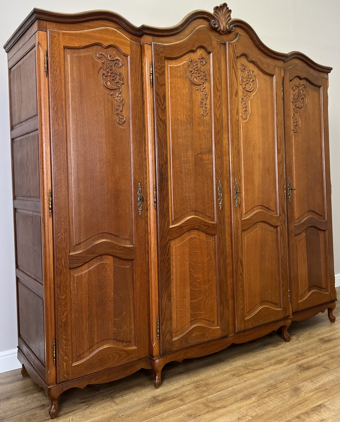 Wardrobe Vintage French Louis XVI Style Oak Four Door Carved Armoire LOT 48250