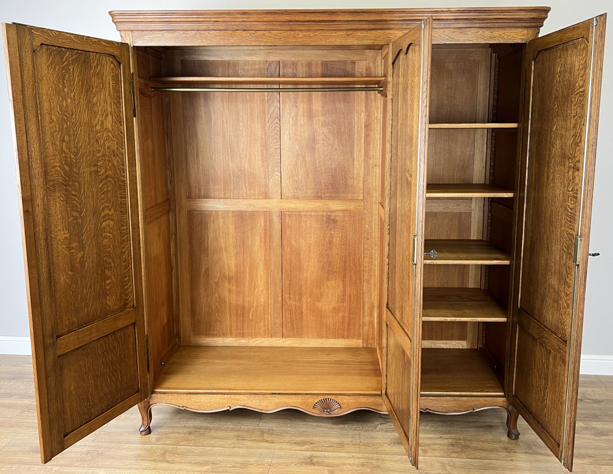Wardrobe Vintage French Louis XVI Style Three Door Oak Carved Armoire LOT 645811