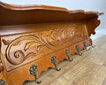 French Vintage Coat Rack Oak 7 Hooks Wall Shelf Carved Coat Hanger LOT 49033