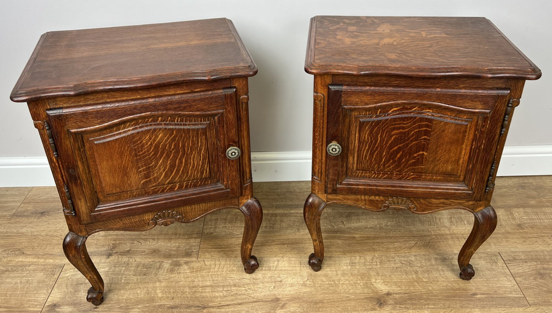 Pair of Bedside Tables Vintage French Louis Oak Nightstands Cabinets LOT 49730