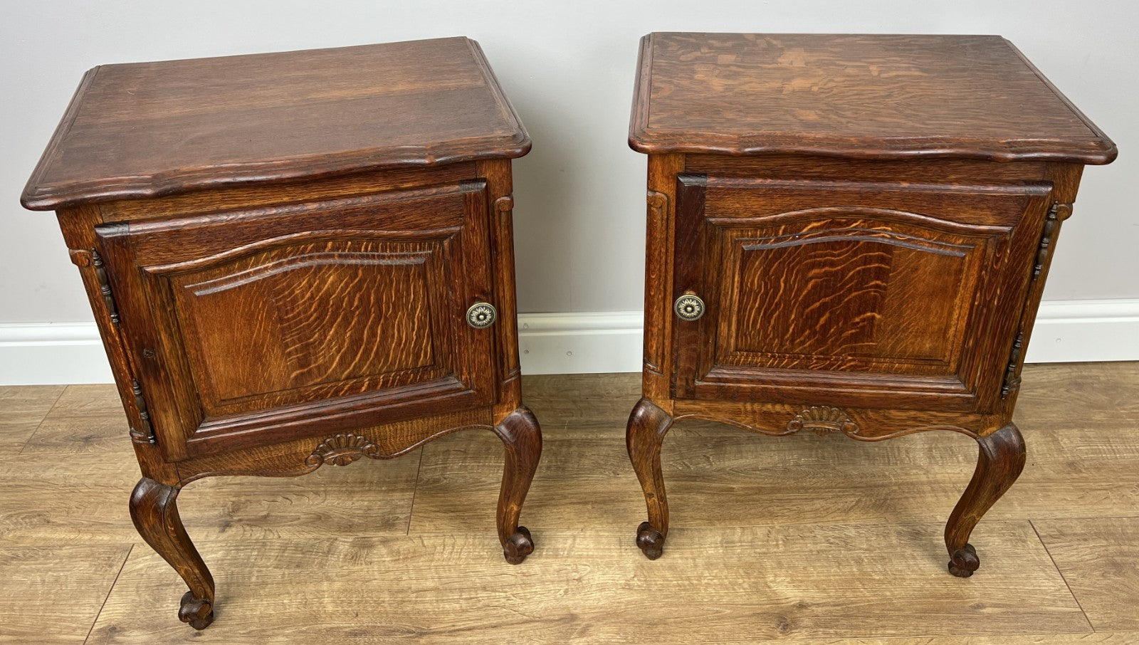 Pair of Bedside Tables Vintage French Louis Oak Nightstands Cabinets LOT 49730