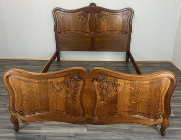 Bed Vintage French Louis XVI King Size Bed Frame Oak Carved Headboard LOT 46090
