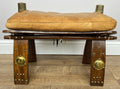 Footstool Vintage Style Oak Stool Brass Upholstered Leather Seat LOT 49572