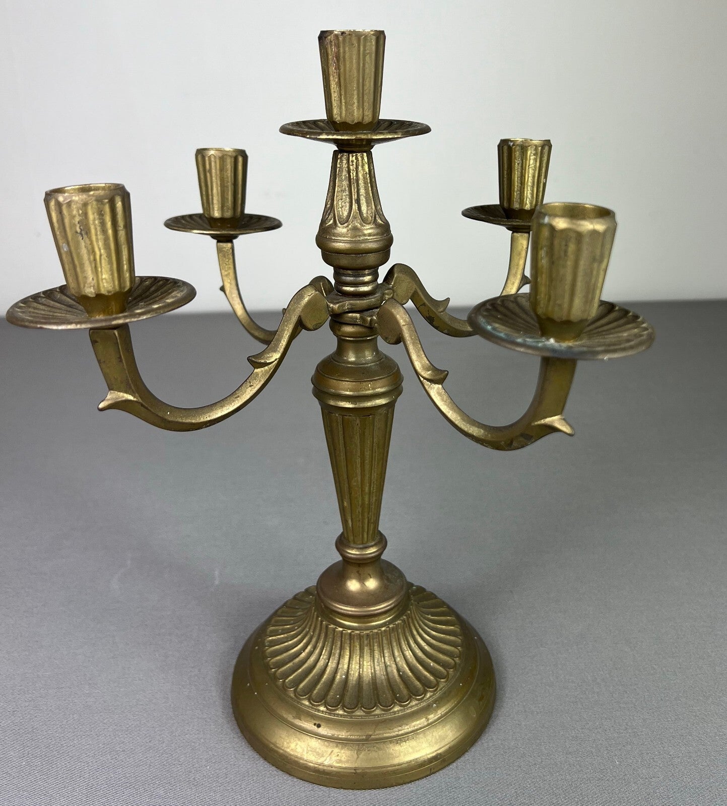 Candelabra Vintage French Style Metal Gold 5 Arm Candle Holder Pair LOT 50753