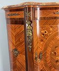 Cabinet Vintage French Marble Top Inlaid Sideboard with Brass Ormolu LOT 42844