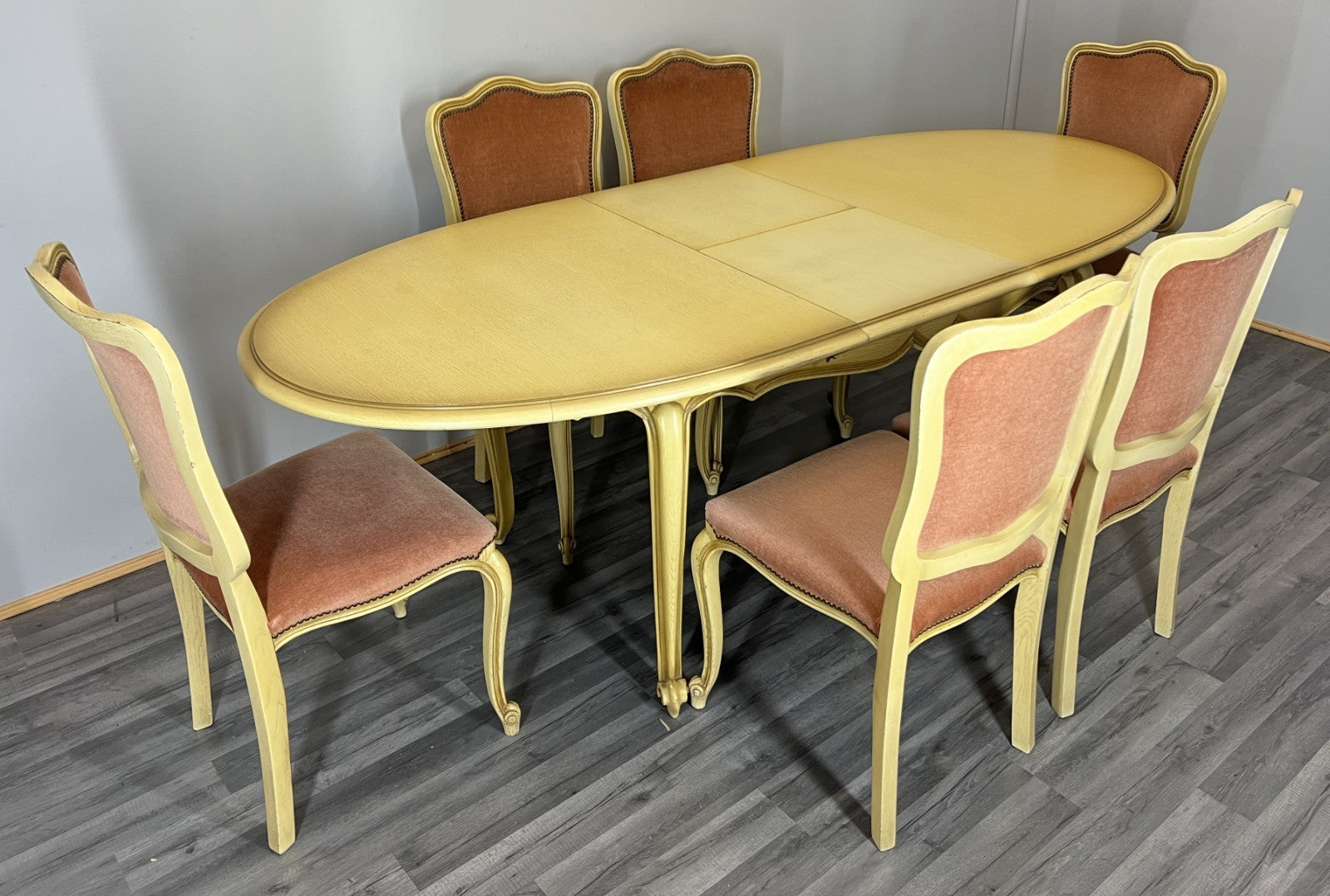 Dining Table Vintage French Louis XVI Shabby Chic with Set of 6 Chairs LOT 44046