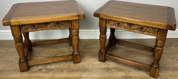 Pair of Bedside Tables Vintage French Oak Nightstands Carved Cabinets LOT 62120