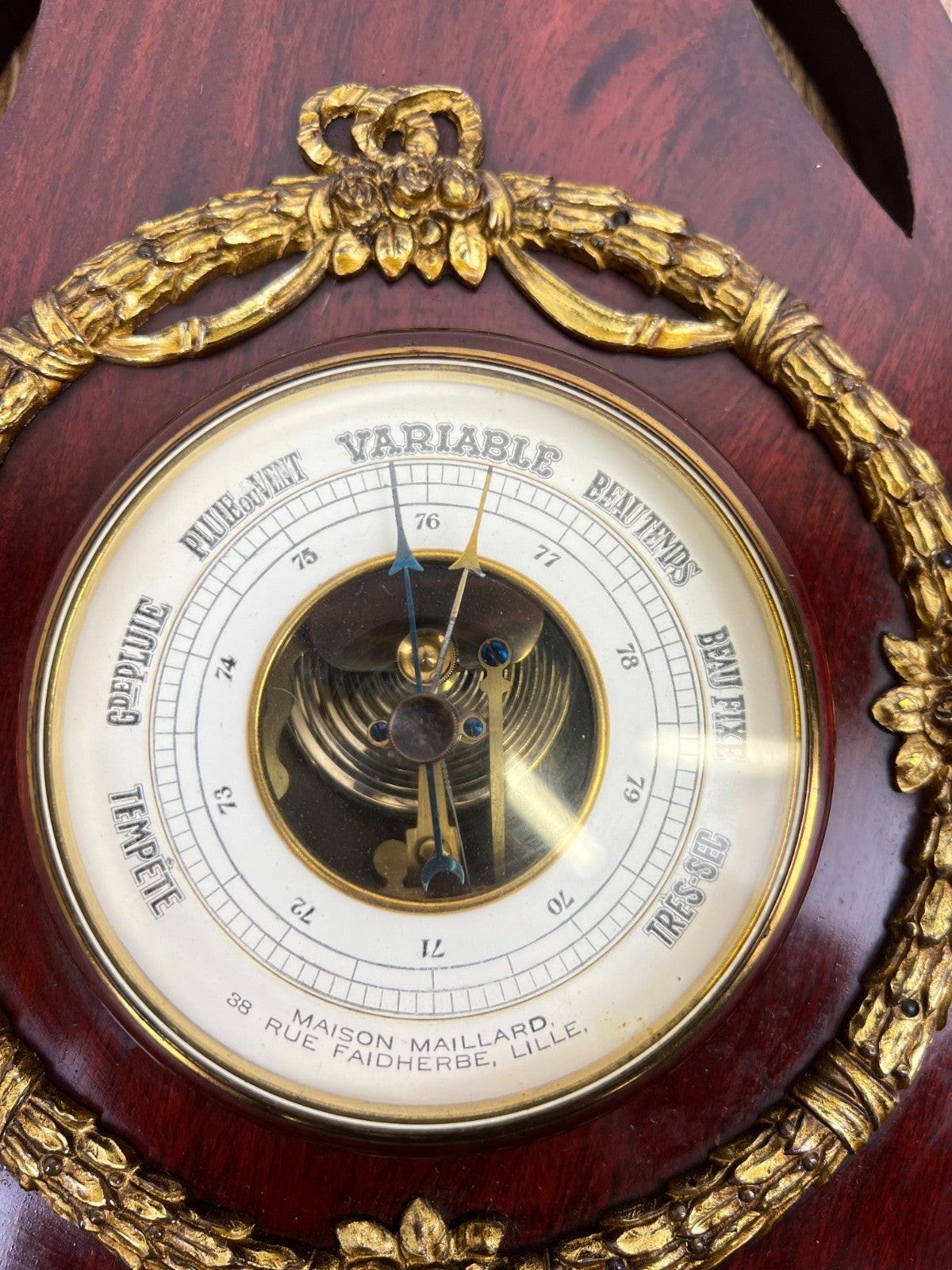 Barometer Vintage Brass Mahogany Wall Barometer Thermometer Hygrometer LOT 60866