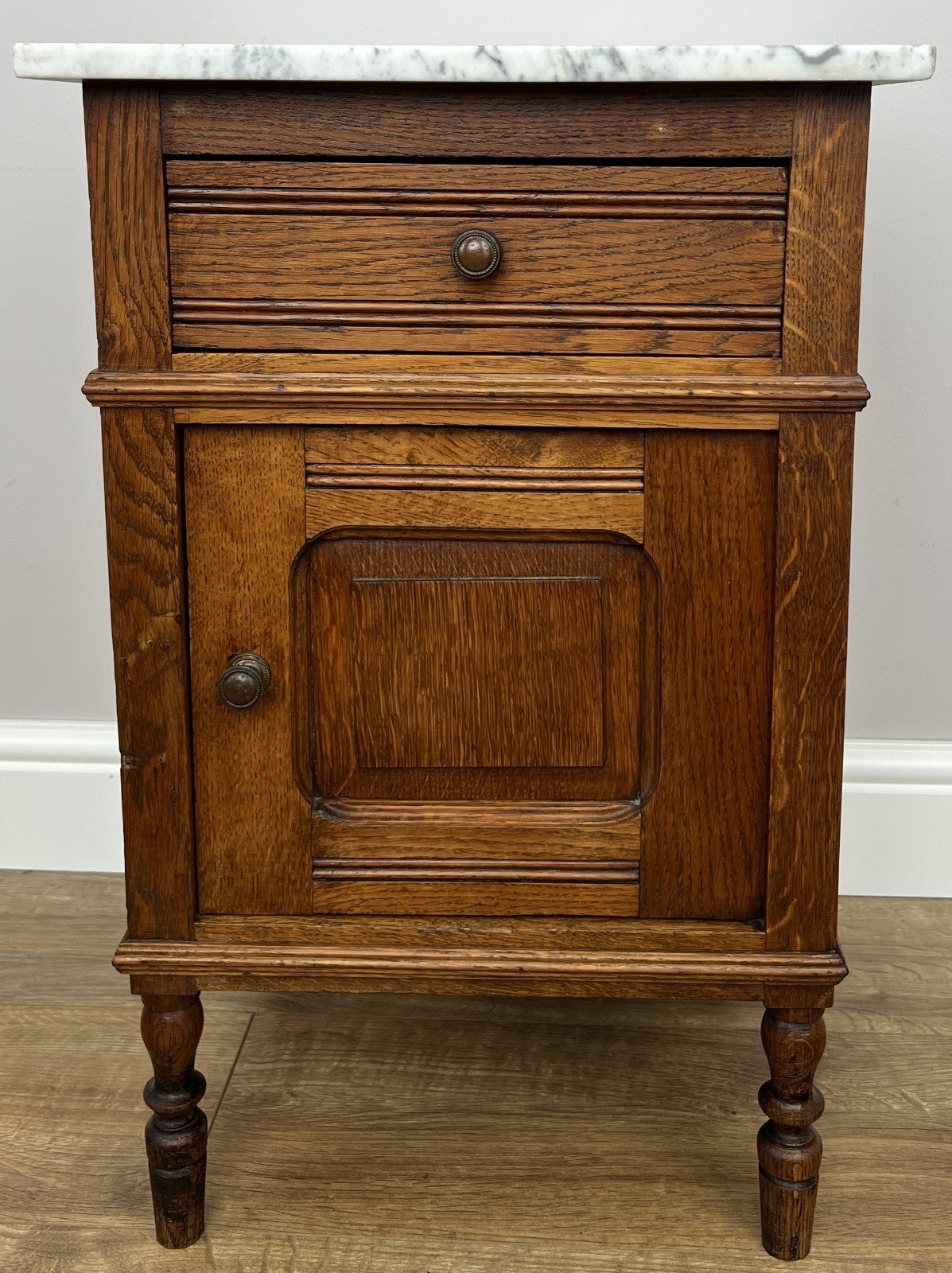 Bedside Table Antique French Style Marble Top Oak Cabinet Nightstand LOT 62351