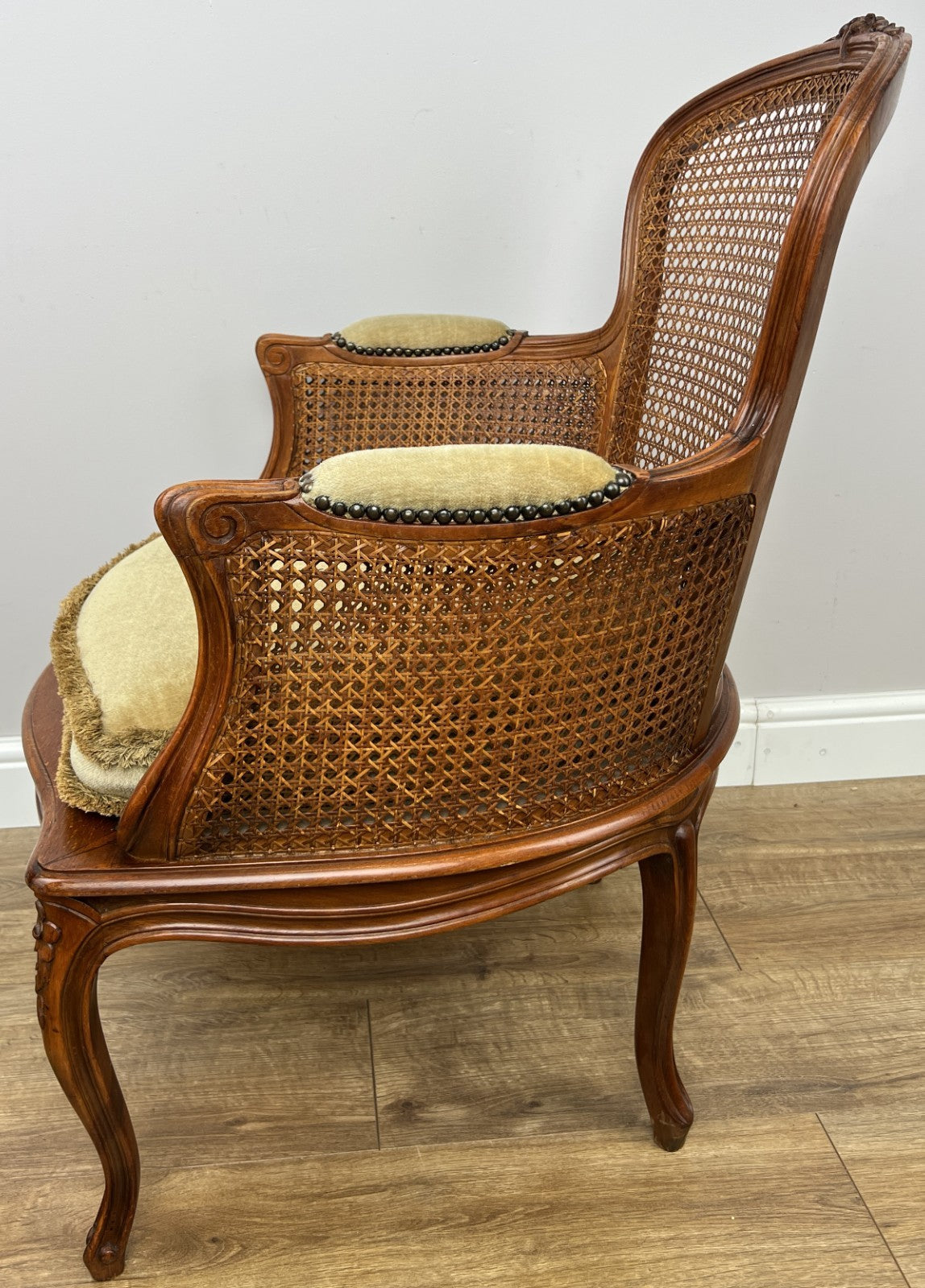 Armchair Vintage French Style Cane Upholstered Accent Carved Chair LOT 63112