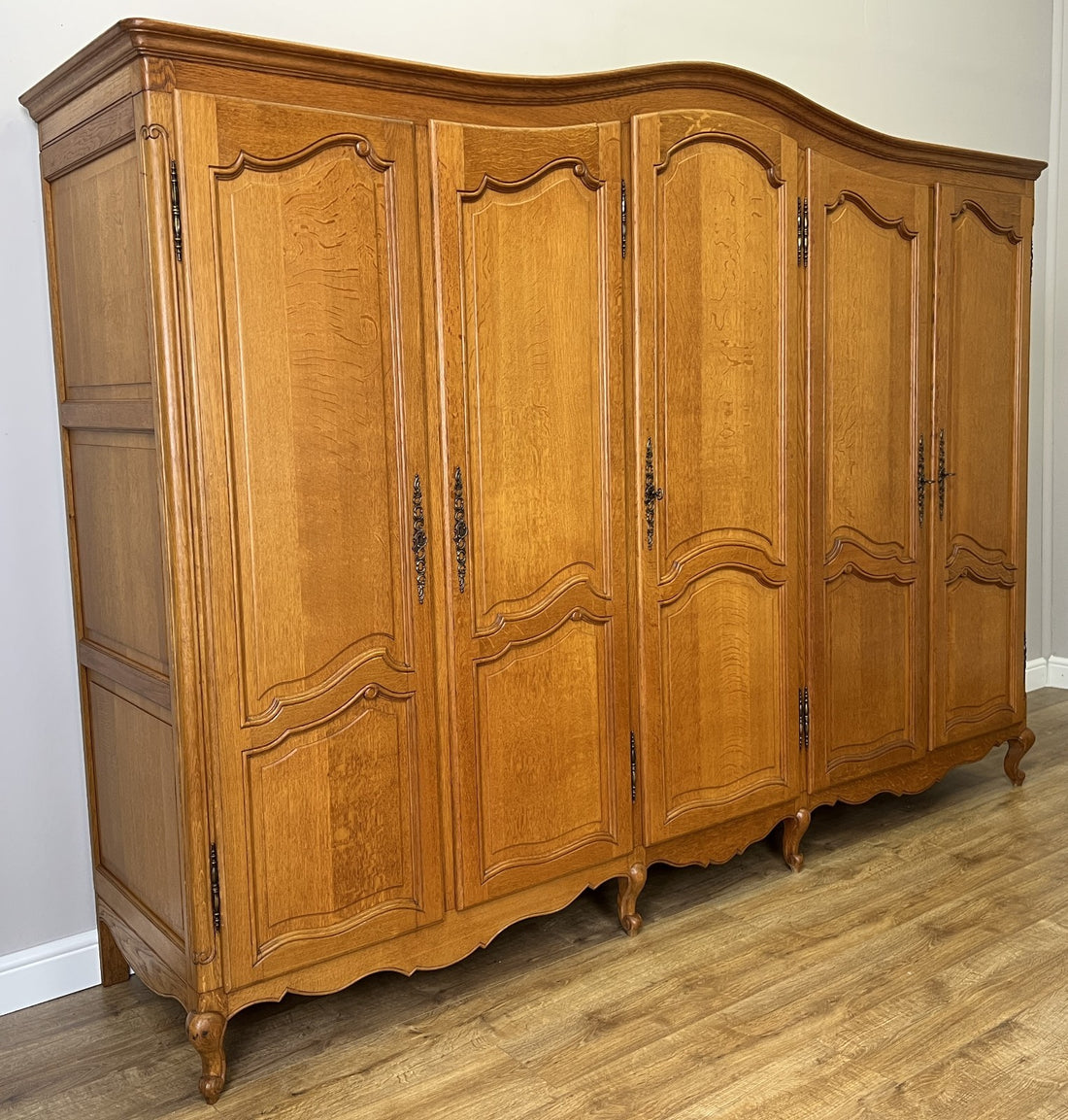 Wardrobe Vintage French Louis XVI Style Oak Five Door Carved Armoire LOT 48300